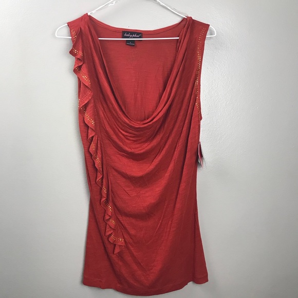 Baby Phat Burnt Orange Studded Sleeveless Blouse L - Picture 2 of 7